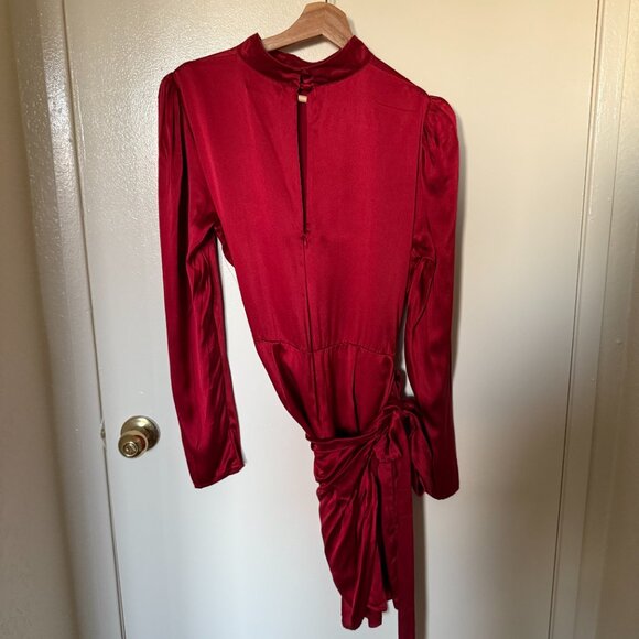 Reformation Josefine Red Silk Mock Neck Wrap Mini Dress US 12 - Picture 5 of 11